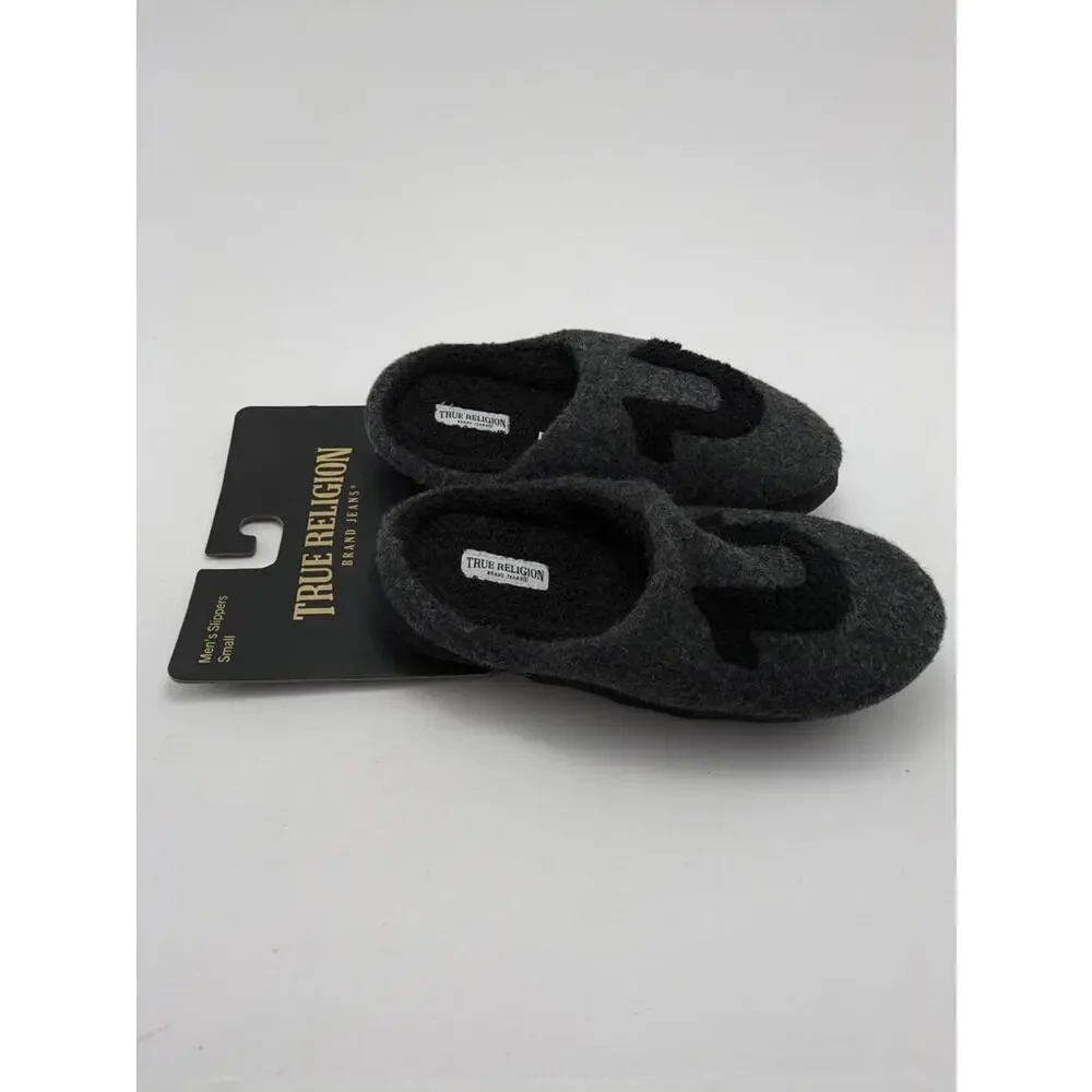 NWT Mens True Religion Brand Jeans Black Grey Comfort Slippers‎ Size Small S